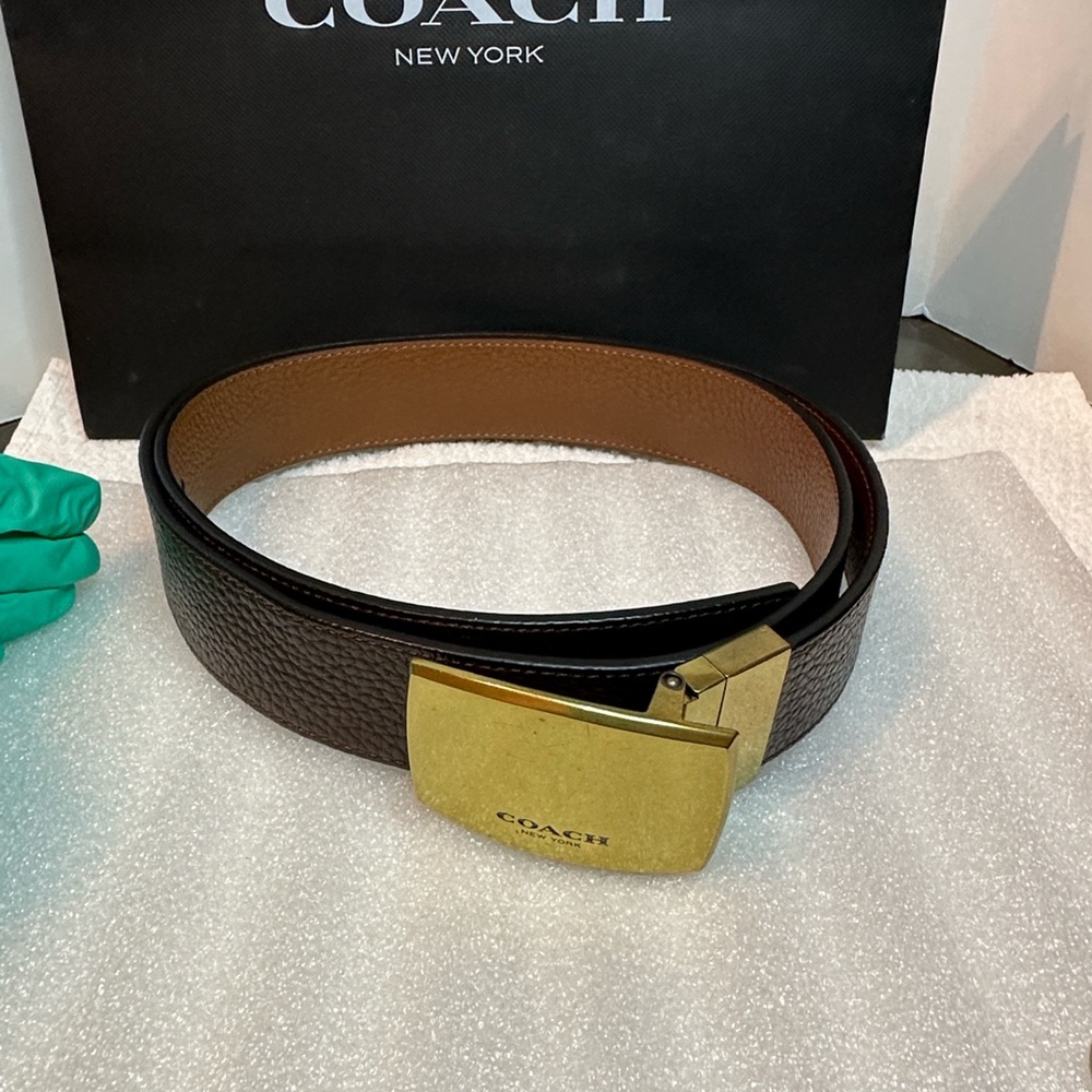 Men’s Coach reversible Brown/dark brown Leather Belt with Gold Buckle… - Picture 4 of 7